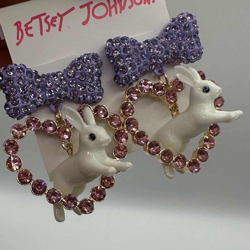 Betsey Johnson Purple and Pink Bunny Earrings NWT